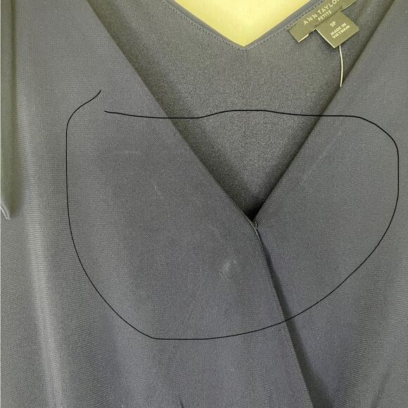 Ann Taylor Navy Blue Matte Jersey Shoulder Tie Flare Midi Dress SP - Picture 6 of 8